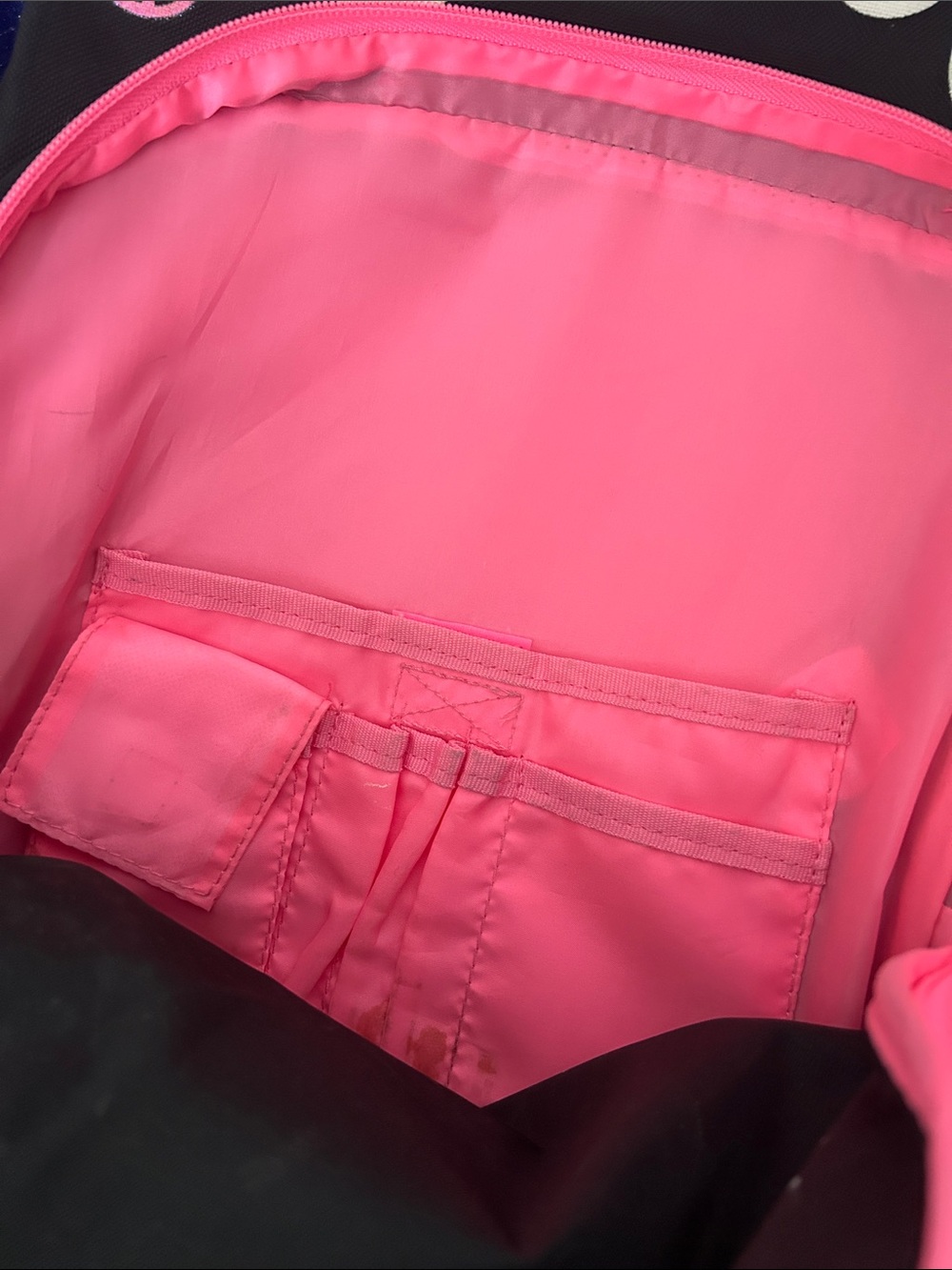 ☮️Justice Backpack - Black & Pink Polka Dots with Glitter J ☮️ - Picture 8 of 14